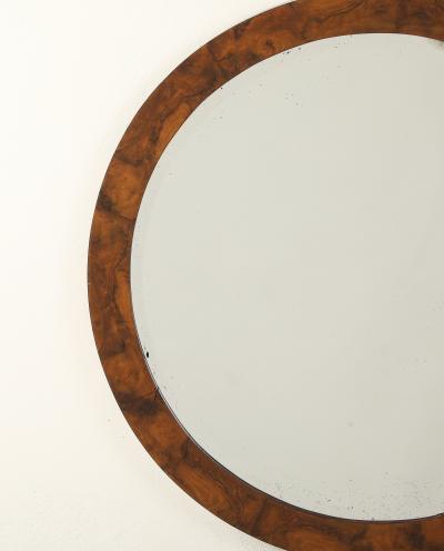 Italian Modernist Burl Walnut Circular Mirror circa 1960