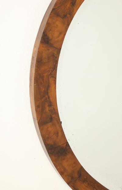Italian Modernist Burl Walnut Circular Mirror circa 1960