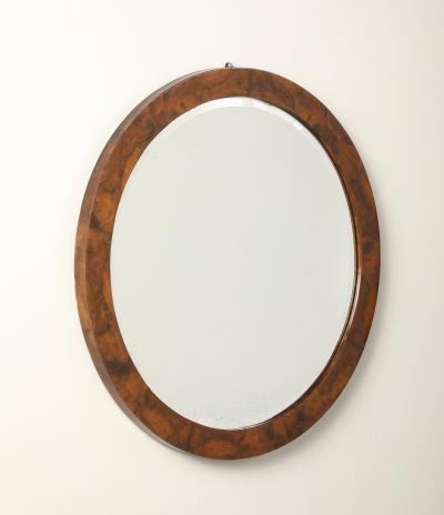 Italian Modernist Burl Walnut Circular Mirror circa 1960