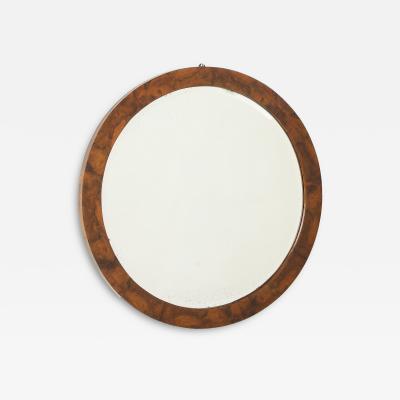 Italian Modernist Burl Walnut Circular Mirror circa 1960