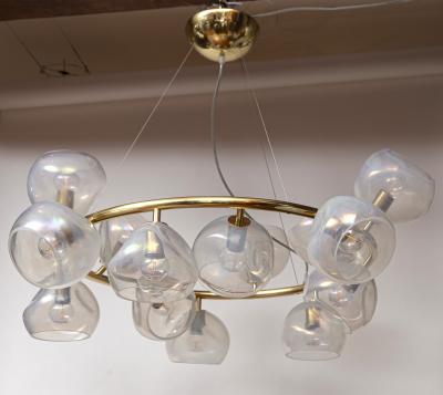 Italian Modernist Iridescent Clear Blown Glass Chandelier 2 Available