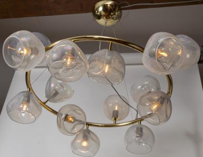 Italian Modernist Iridescent Clear Blown Glass Chandelier 2 Available
