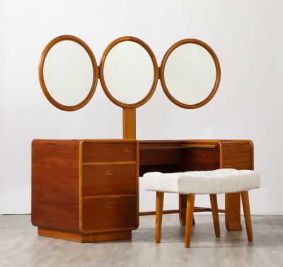 Italian Modernist Maple Wood Vanity Table and Cabinet Italy circa 1950