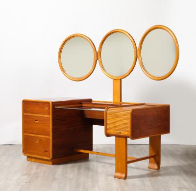 Italian Modernist Maple Wood Vanity Table and Cabinet Italy circa 1950
