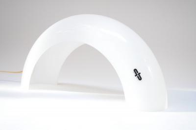 Italian Modernist Milk Glass Arched Table Lamp by Linea Gb Milano