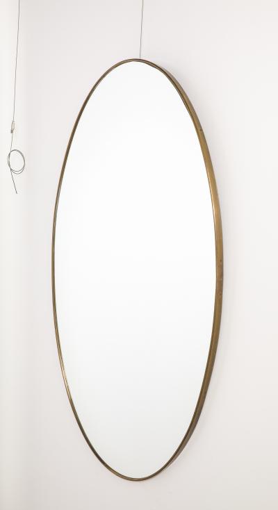 Italian Modernist Oval Brass Mirror Circa 1950