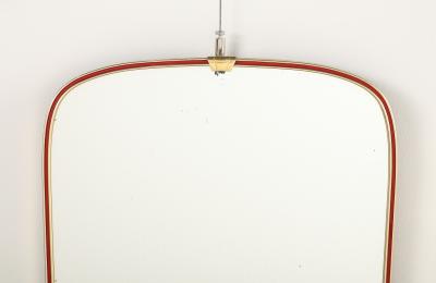 Italian Modernist Red Metal and Brass Framed Mirror circa 1950