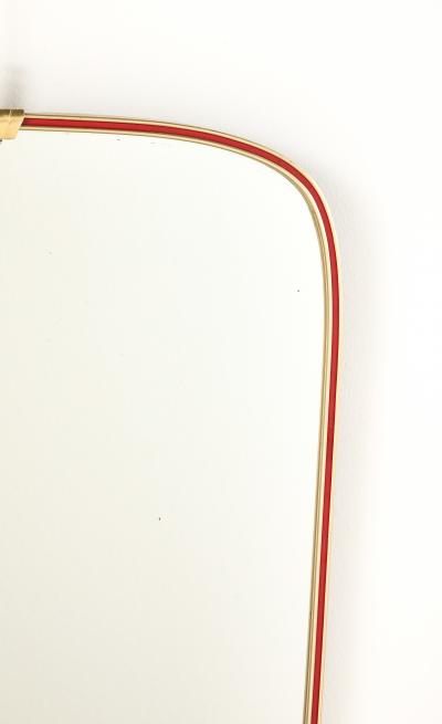 Italian Modernist Red Metal and Brass Framed Mirror circa 1950