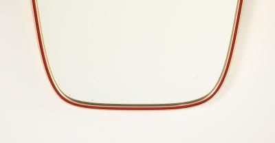 Italian Modernist Red Metal and Brass Framed Mirror circa 1950