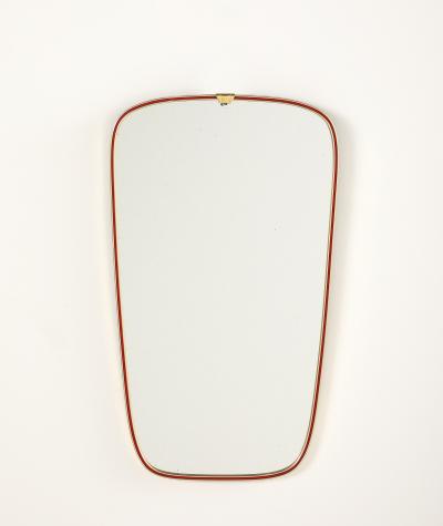 Italian Modernist Red Metal and Brass Framed Mirror circa 1950
