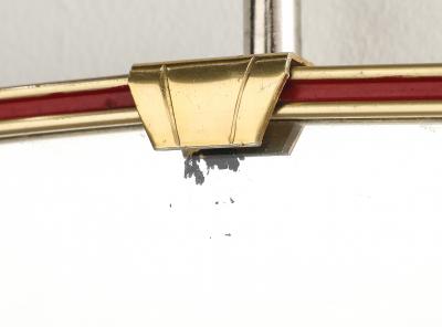 Italian Modernist Red Metal and Brass Framed Mirror circa 1950