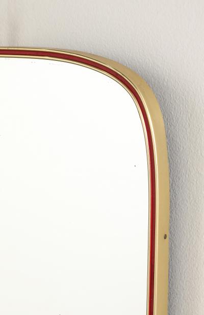 Italian Modernist Red Metal and Brass Framed Mirror circa 1950