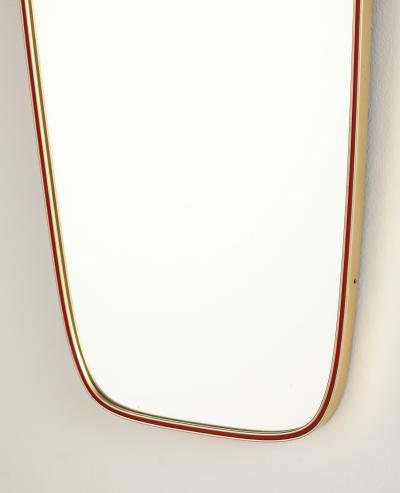 Italian Modernist Red Metal and Brass Framed Mirror circa 1950