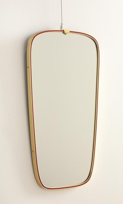 Italian Modernist Red Metal and Brass Framed Mirror circa 1950