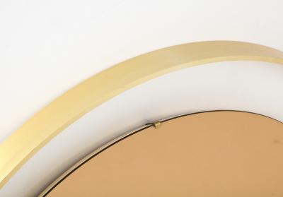 Italian Modernist Round Brass Mirror with Rose Gold Glass