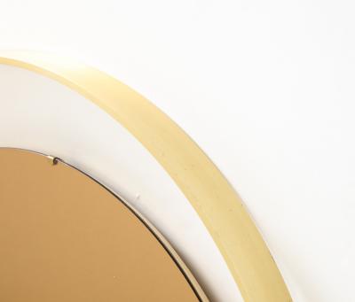 Italian Modernist Round Brass Mirror with Rose Gold Glass