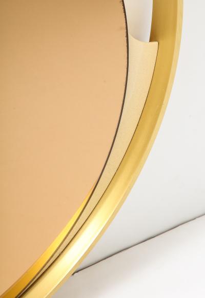 Italian Modernist Round Brass Mirror with Rose Gold Glass