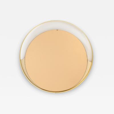 Italian Modernist Round Brass Mirror with Rose Gold Glass