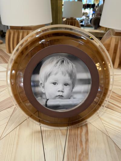 Italian Modernist Round Lucite Picture Frame 1970s