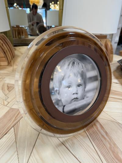 Italian Modernist Round Lucite Picture Frame 1970s