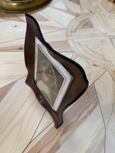 Italian Modernist Sculptural Brown Leather Picture Frame