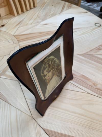 Italian Modernist Sculptural Brown Leather Picture Frame