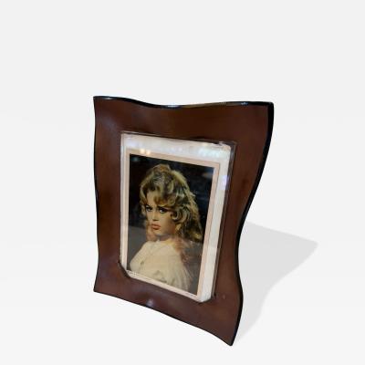 Italian Modernist Sculptural Brown Leather Picture Frame