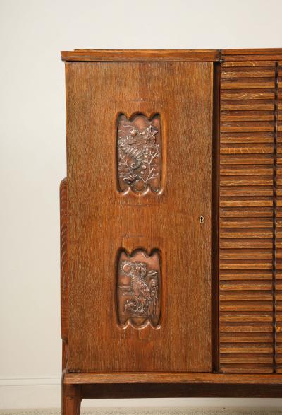 Italian Modernist Sculptural Cerused Oak Dry Bar Cabinet circa 1940