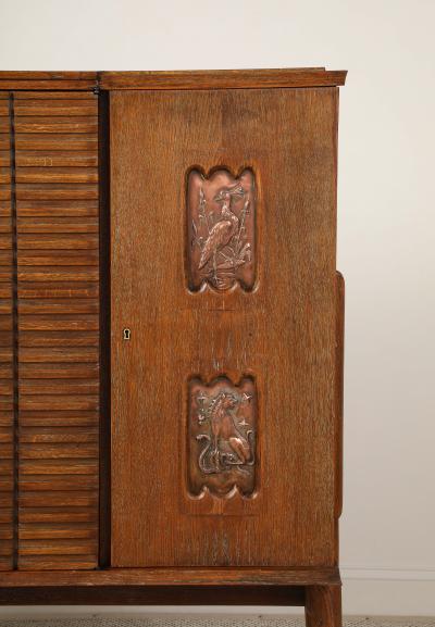 Italian Modernist Sculptural Cerused Oak Dry Bar Cabinet circa 1940