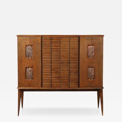 Italian Modernist Sculptural Cerused Oak Dry Bar Cabinet circa 1940