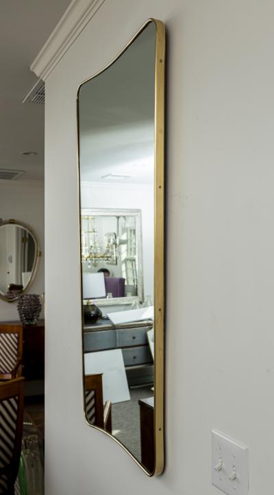 Italian Modernist Tapered Shield Shape Brass Mirror