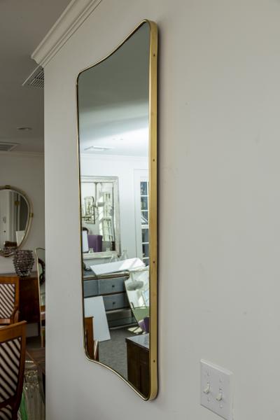 Italian Modernist Tapered Shield Shape Brass Mirror