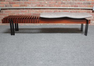 Italian Modernist Teak and Leather Bench by Inge and Luciano Rubino