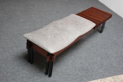 Italian Modernist Teak and Leather Bench by Inge and Luciano Rubino
