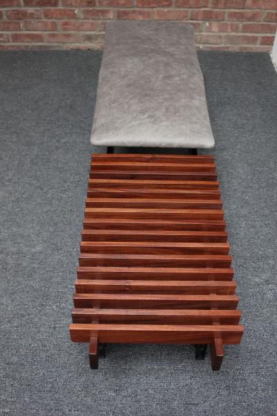 Italian Modernist Teak and Leather Bench by Inge and Luciano Rubino
