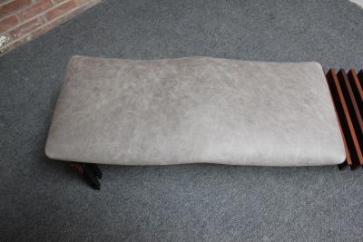 Italian Modernist Teak and Leather Bench by Inge and Luciano Rubino