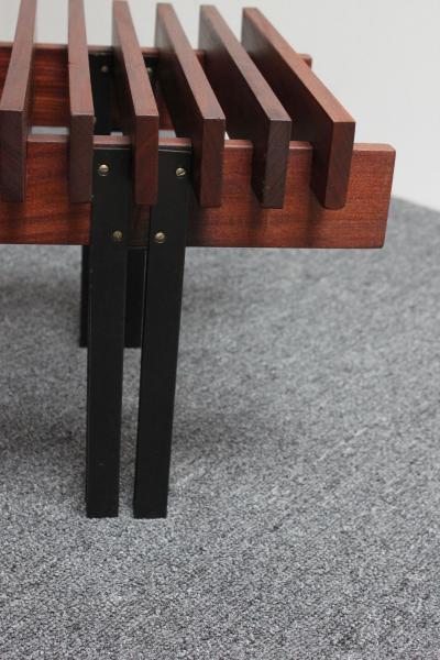 Italian Modernist Teak and Leather Bench by Inge and Luciano Rubino