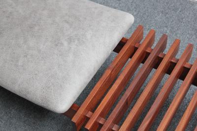 Italian Modernist Teak and Leather Bench by Inge and Luciano Rubino
