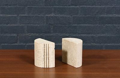 Italian Modernist Travertine Bookends by Fratelli Mannelli for Marble Art