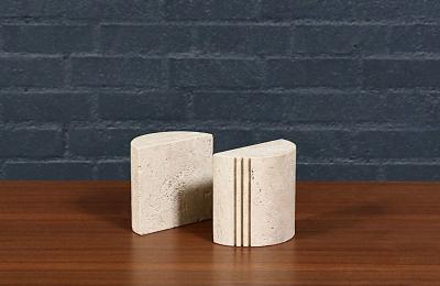 Italian Modernist Travertine Bookends by Fratelli Mannelli for Marble Art