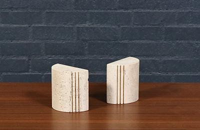 Italian Modernist Travertine Bookends by Fratelli Mannelli for Marble Art