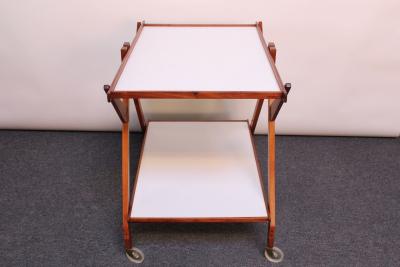 Italian Modernist Two Tier Walnut Bar Cart Trolley on Casters