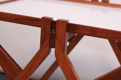 Italian Modernist Two Tier Walnut Bar Cart Trolley on Casters