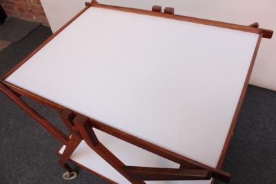 Italian Modernist Two Tier Walnut Bar Cart Trolley on Casters