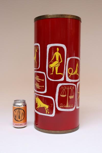 Italian Modernist Zodiac Red Umbrella Stand in Enamel and Brass by SIVA