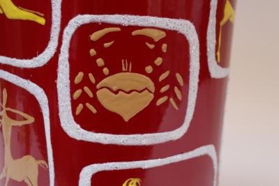 Italian Modernist Zodiac Red Umbrella Stand in Enamel and Brass by SIVA