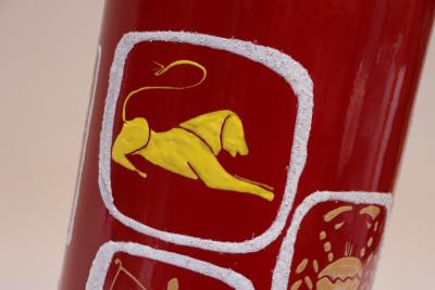 Italian Modernist Zodiac Red Umbrella Stand in Enamel and Brass by SIVA