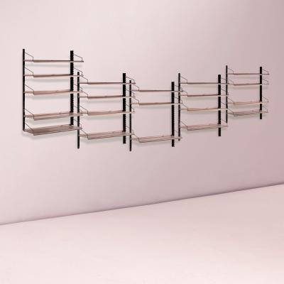 Italian Modular Wall Shelving System in Black Steel and Bronze 1970s