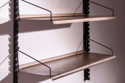 Italian Modular Wall Shelving System in Black Steel and Bronze 1970s