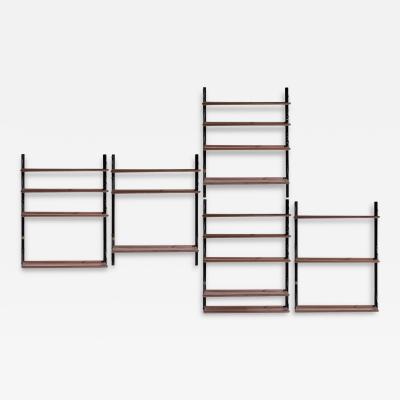 Italian Modular Wall Shelving System in Black Steel and Bronze 1970s